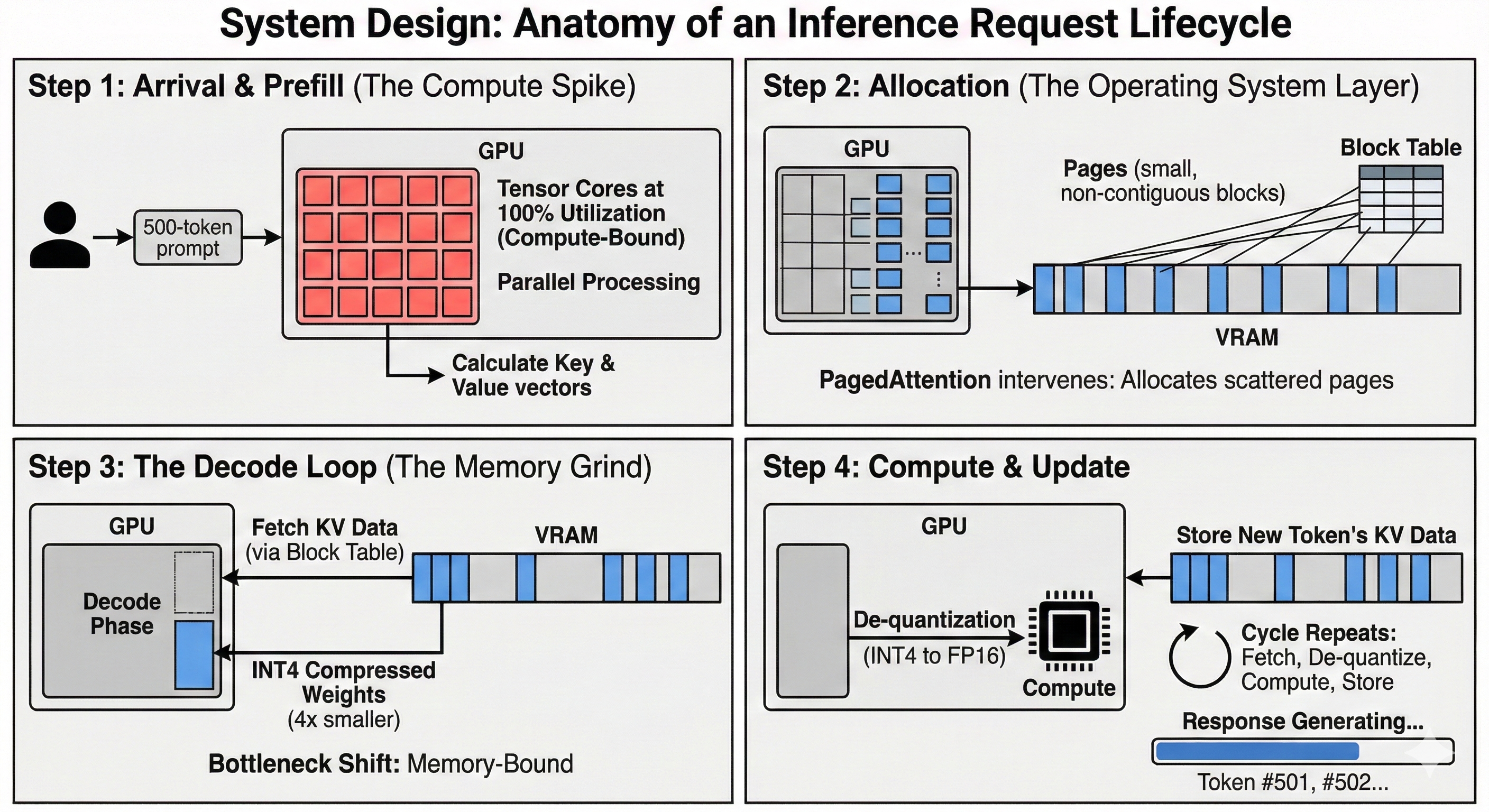 Diagram showing the lifecycle of an LLM inference request.